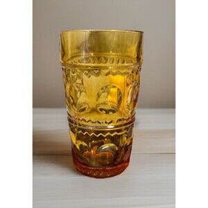 Vintage Indiana Glass Company Amber Glass Tumbler | King's Crown | Thumbprint |